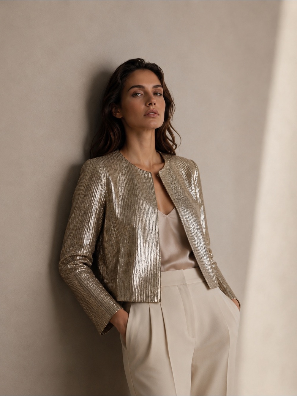 DROMe Metallic Gold Lambskin Leather Colarless Jacket Size M quiet luxury